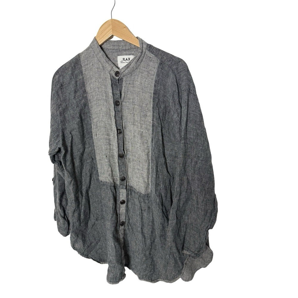 Flax Jeanne Engelhart sz medium button front colorblock womens gray/black